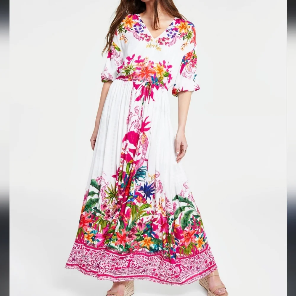 INC International Concepts Women's Floral V-Neck Maxi Dress Size Large - Picture 13 of 15